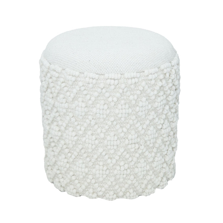 Rund uldskammel med opbevaring, boho-stil fodskammel Ø 40 cm x H 45 cm, aftageligt sæde, dekorativ skammel og fodskammel i hvid, sideskammel til stue, soveværelse, entre