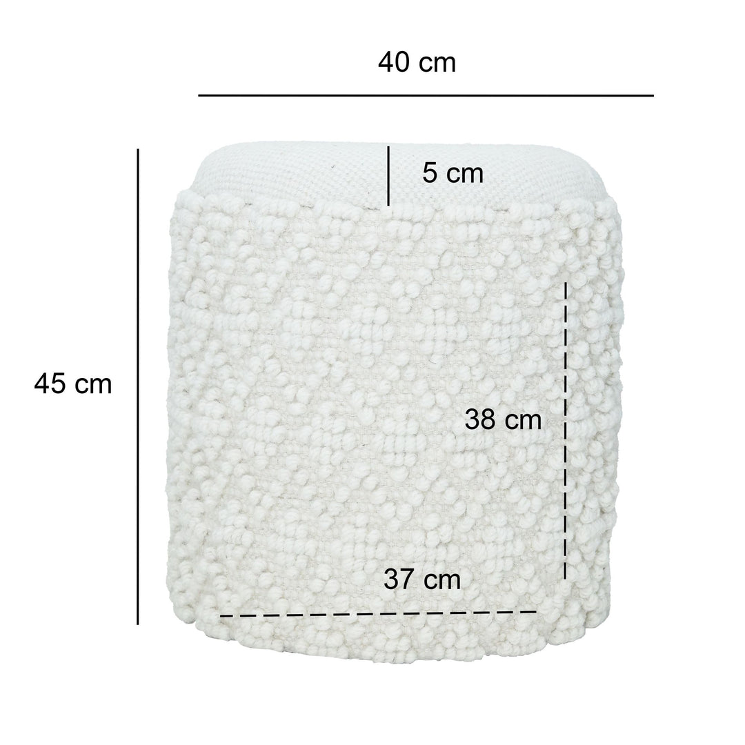 Rund uldskammel med opbevaring, boho-stil fodskammel Ø 40 cm x H 45 cm, aftageligt sæde, dekorativ skammel og fodskammel i hvid, sideskammel til stue, soveværelse, entre