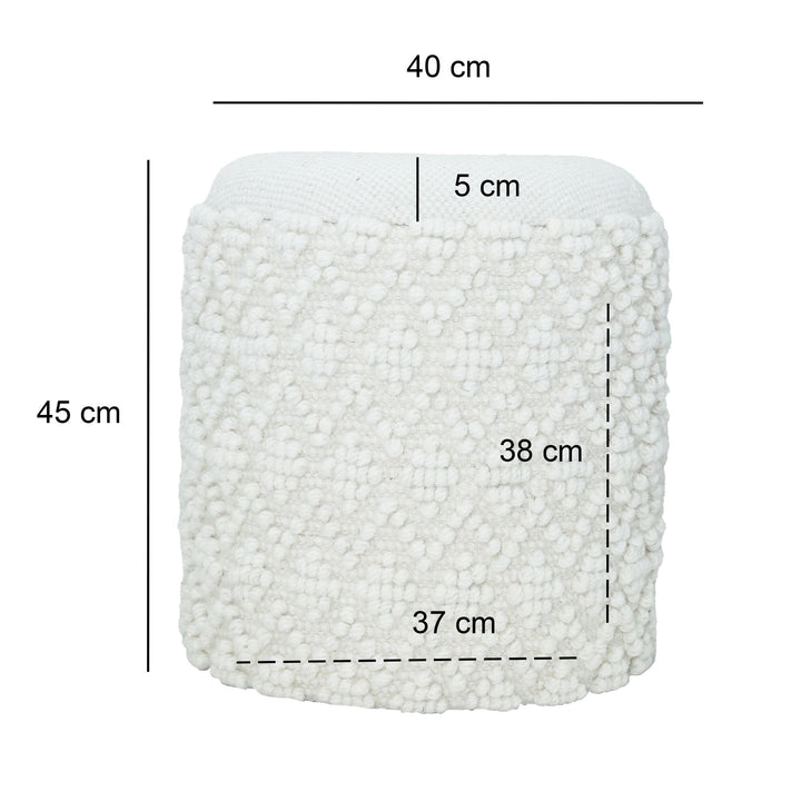 Rund uldskammel med opbevaring, boho-stil fodskammel Ø 40 cm x H 45 cm, aftageligt sæde, dekorativ skammel og fodskammel i hvid, sideskammel til stue, soveværelse, entre