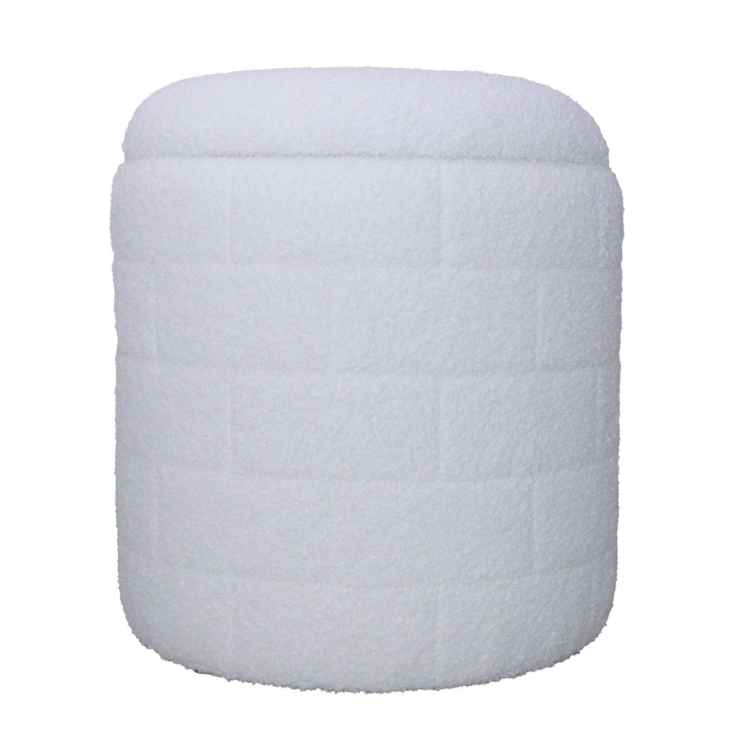 Opbevaringspuf 40x40x45 cm, Rund stofpuf, hvid med aftageligt låg, Polstret opbevaringspuf, Moderne sidepuf til stuen