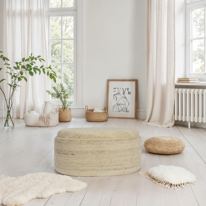 Oval uld puf med opbevaring, 81 cm, aftageligt låg, moderne brun stofbetrukket puf, polstret opbevaringspuf til stue, soveværelse, entre