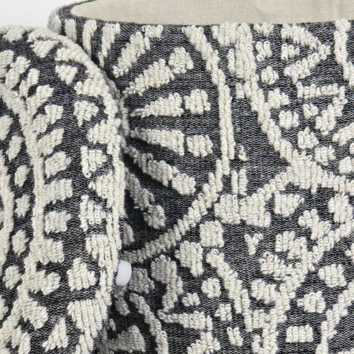 Rund uldpuf med opbevaring, Ø 40 x 45 cm, gråcreme, med opbevaringsplads, aftageligt låg, boho-stil fodskammel, opbevaringspuf til stue, soveværelse, entre