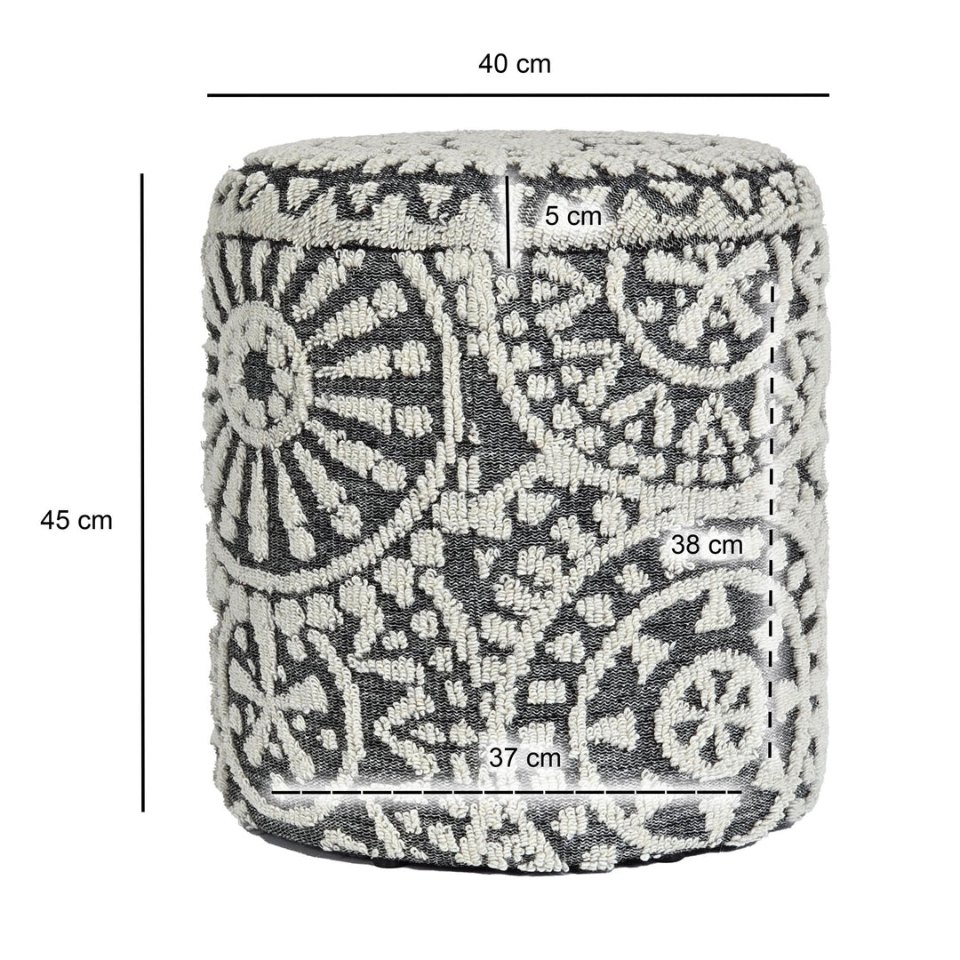 Rund uldpuf med opbevaring, Ø 40 x 45 cm, gråcreme, med opbevaringsplads, aftageligt låg, boho-stil fodskammel, opbevaringspuf til stue, soveværelse, entre