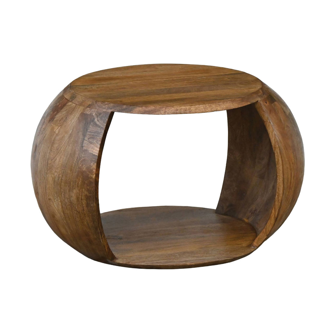 Rundt Sofabord 60 cm i Massivt Mangotræ – Håndlavet Designbord med Hylde