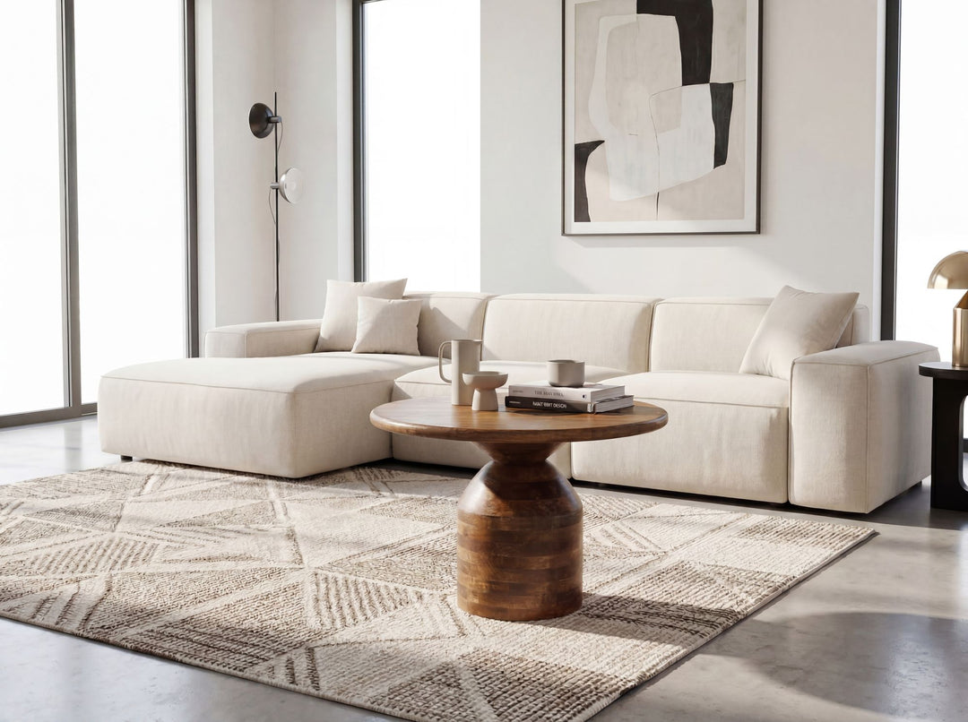 Rundt Sofabord 60 cm i Massivt Mangotræ – Designbord med Søjleben