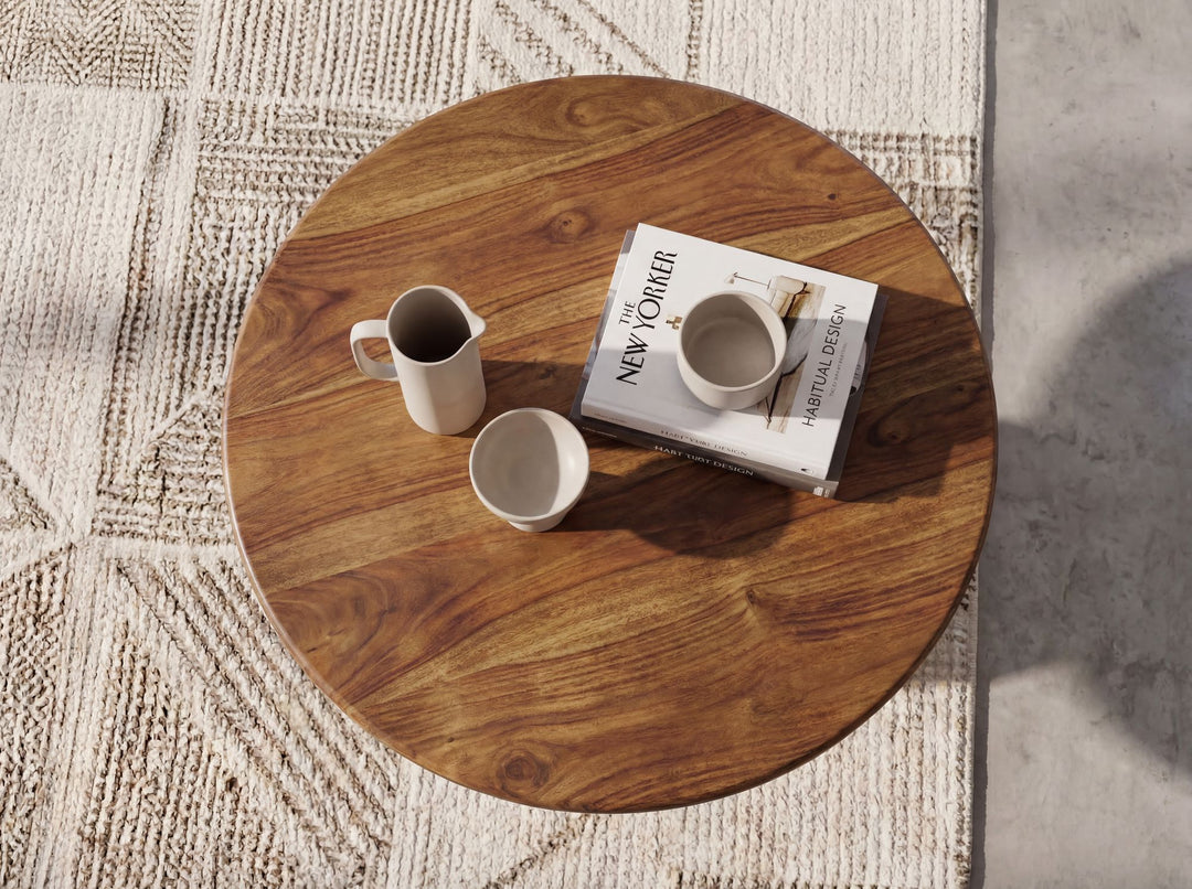 Rundt Sofabord 60 cm i Massivt Mangotræ – Designbord med Søjleben