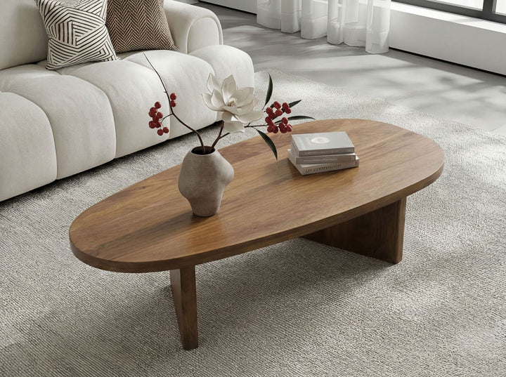 Ovalt Sofabord 120 cm i Massivt Mangotræ – Håndlavet Designbord med Afrundede Former