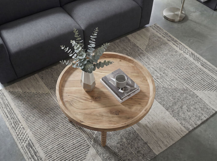 Rundt Sofabord 60 cm i Massivt Akacietræ – Designbord med Dekorative Ben