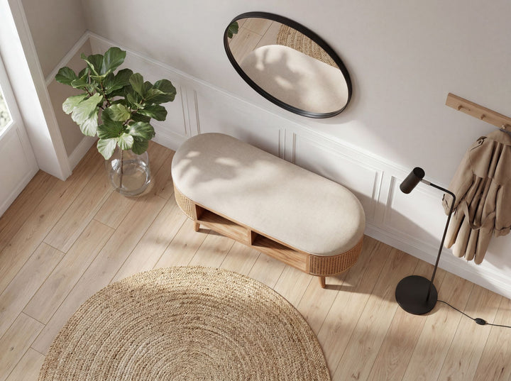 Polstret Bænk 90 cm med Wienerflet – Retro Entrébænk i Håndlavet Design