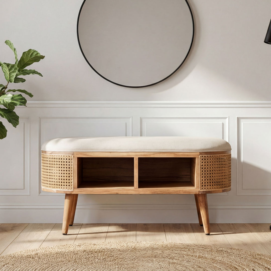 Polstret Bænk 90 cm med Wienerflet – Retro Entrébænk i Håndlavet Design