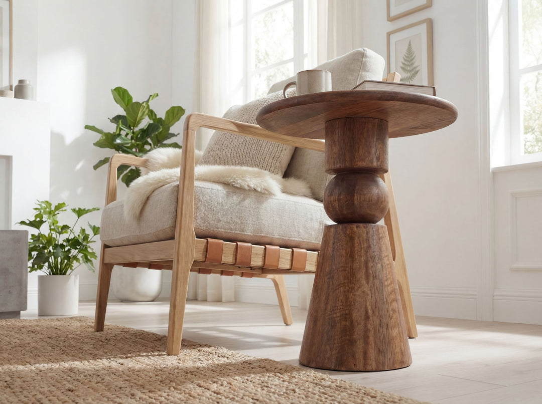 Rundt Sidebord 35 cm i Massivt Mangotræ – Brunt Naturligt Designbord