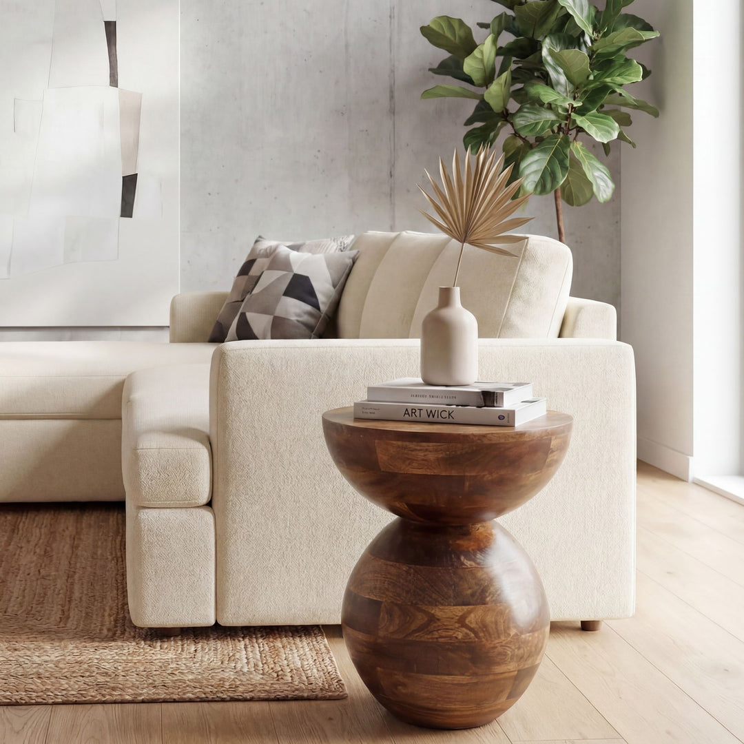 Rundt Sidebord 35 cm i Massivt Mangotræ – Naturligt Designbord i Træ