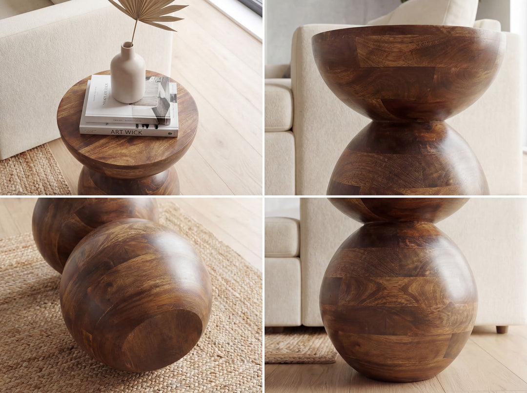 Rundt Sidebord 35 cm i Massivt Mangotræ – Naturligt Designbord i Træ
