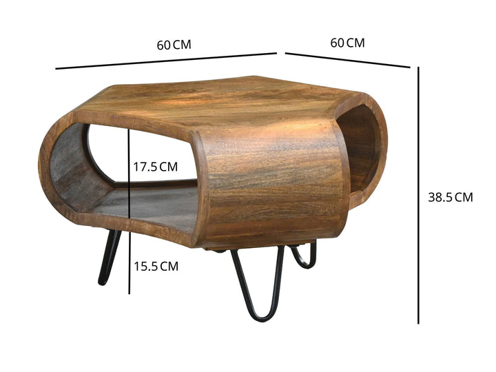 Sofabord 60 cm i Massivt Mangotræ – Organisk Designbord med Opbevaring og Metalben