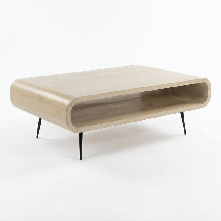 Sofabord 90 cm i Massivt Mangotræ White Wash – Rektangulært Designbord med Metalben