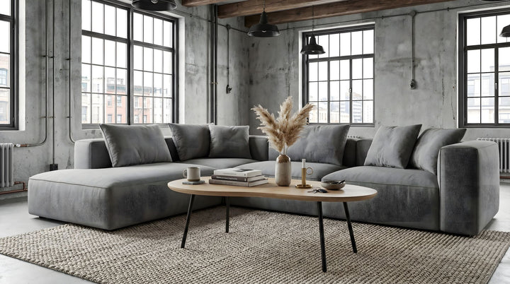Sofabord 122 cm i Massivt Mangotræ White Wash – Nyreformet Designbord med Metalben