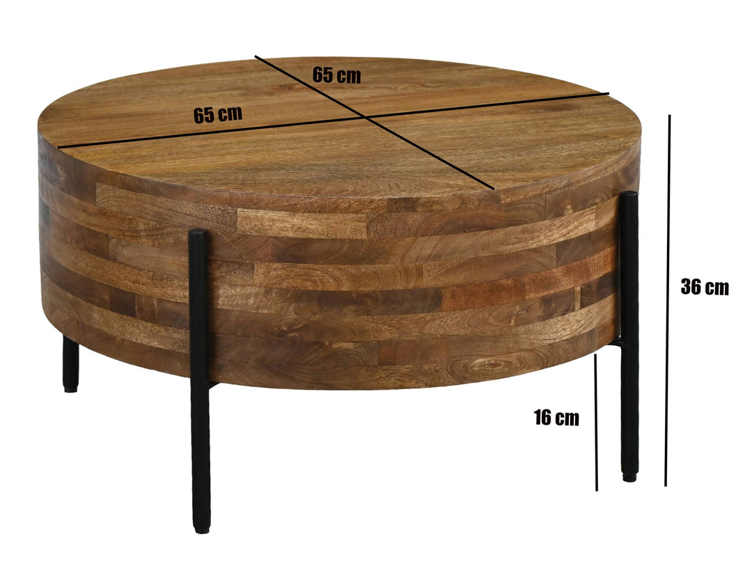 Sofabord i massivt mangotræ 70 cm – rundt sofabord til stuen – moderne træbord – håndlavet designbord og sidebord