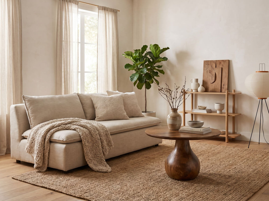 Rundt Sofabord 60 cm i Massivt Mangotræ – Dråbeformet Designbord i Træ