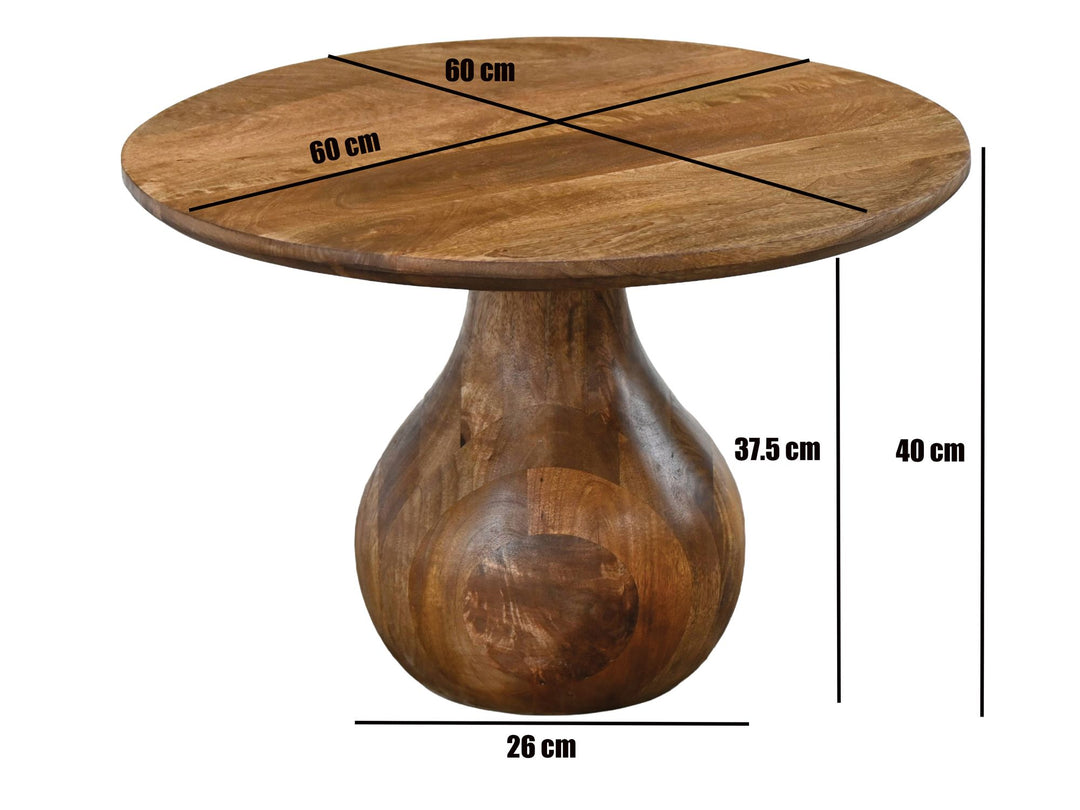 Rundt Sofabord 60 cm i Massivt Mangotræ – Dråbeformet Designbord i Træ