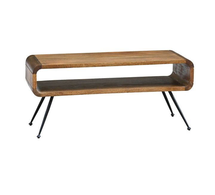 Sofabord 105 cm i Massivt Mangotræ og Metal – Rektangulært Designbord med Hylde