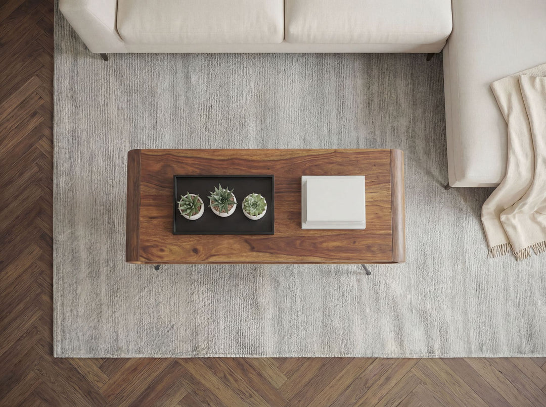 Sofabord 105 cm i Massivt Mangotræ og Metal – Rektangulært Designbord med Hylde