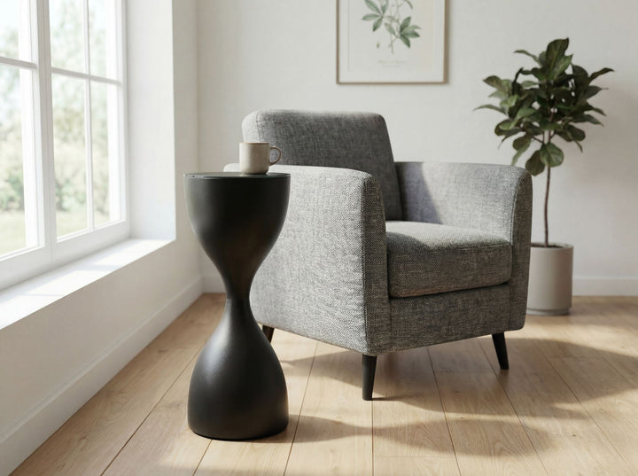 Rundt Sidebord 23 cm i Sort Metal med Glasplade – Moderne Designbord