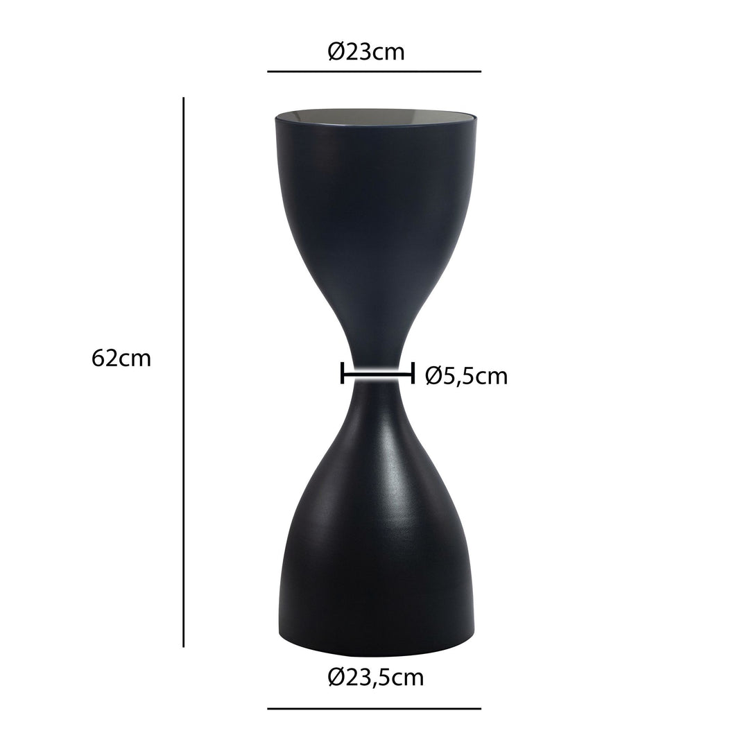 Rundt Sidebord 23 cm i Sort Metal med Glasplade – Moderne Designbord
