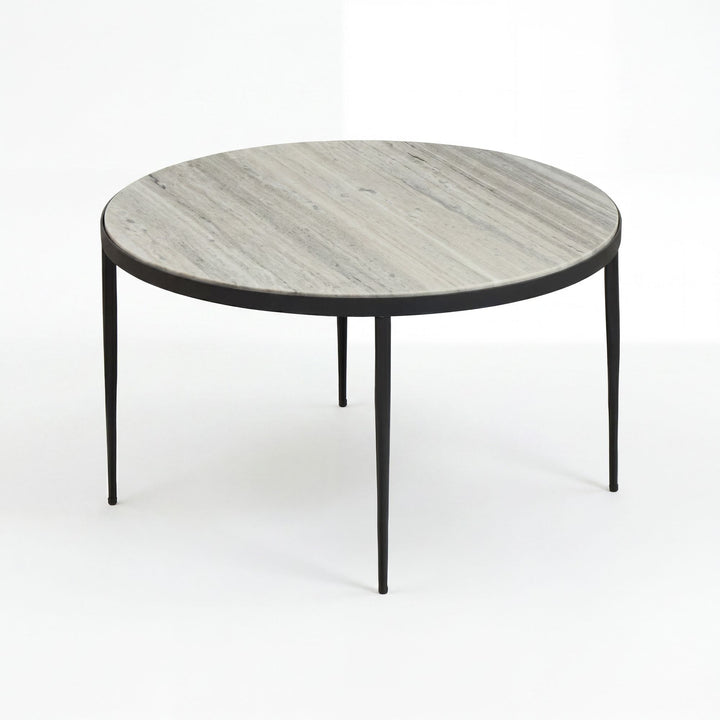 Rundt Sofabord 70 cm i Metal med Hvid Toronto Marmorbordplade – Elegant Designbord