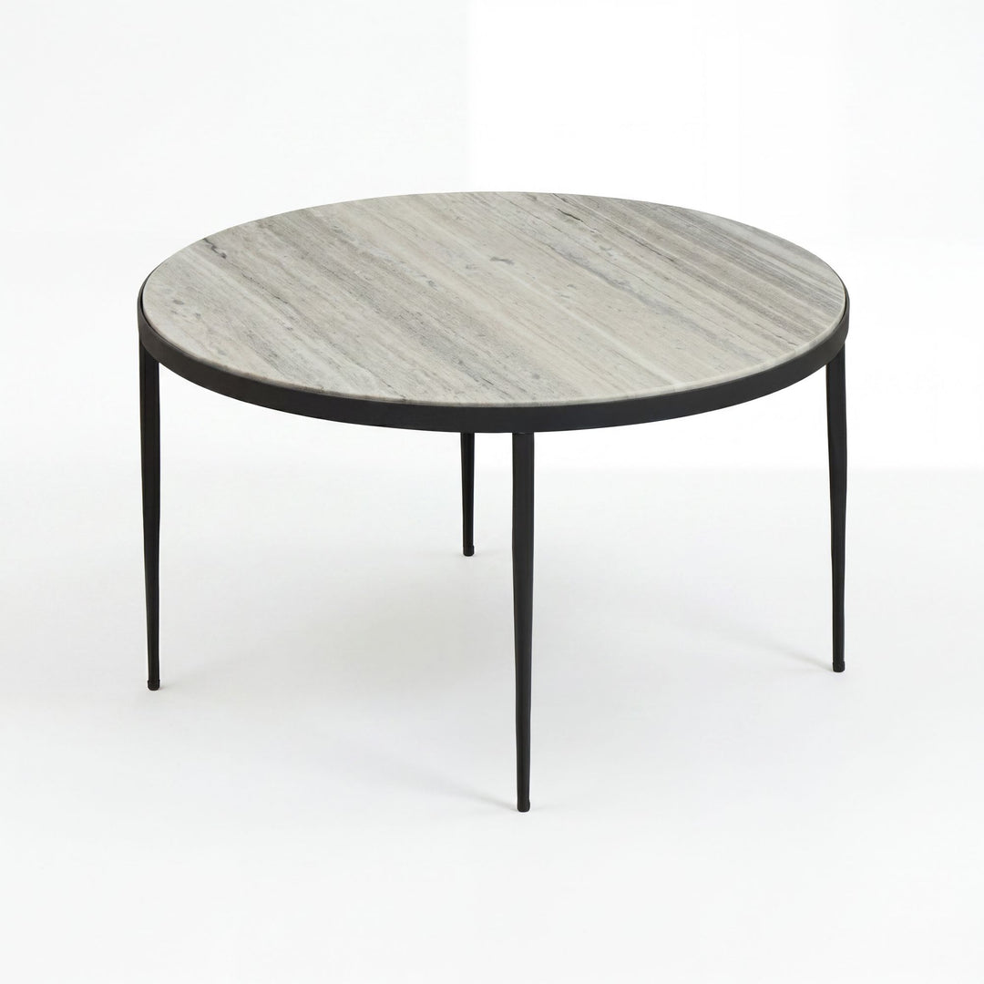 Rundt Sofabord 70 cm i Metal med Hvid Toronto Marmorbordplade – Elegant Designbord