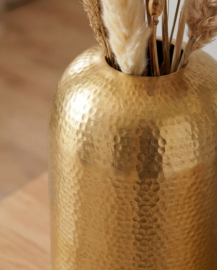 Dekovase 45 cm i Guld Aluminium – Moderne Rund Metalvase til Boligindretning