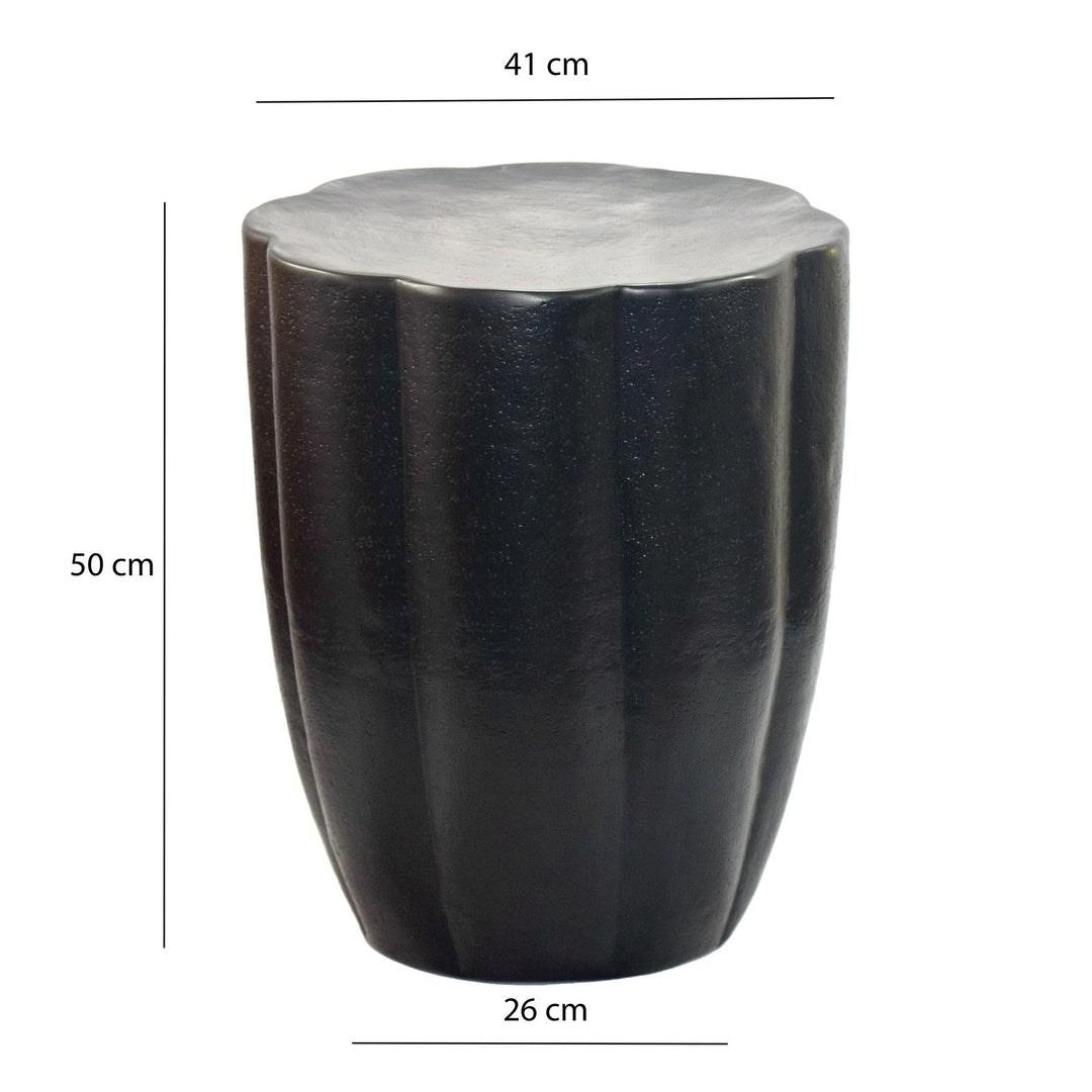 Sidebord aluminium, sort 41cm, rundt bord metal, håndlavet