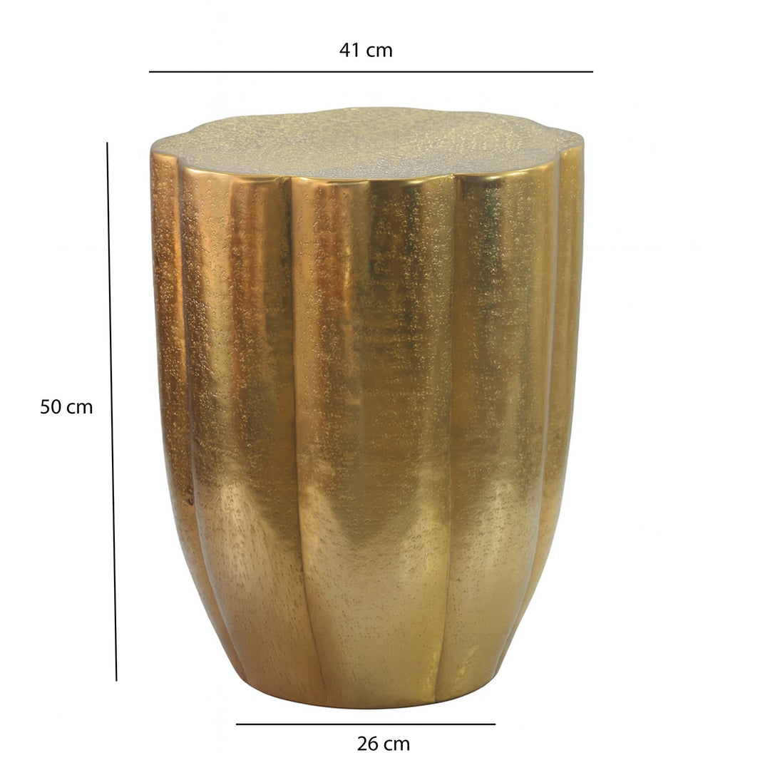 Sidebord aluminium, guldfarvet, 41cm, rundt bord metal, dekorativt bord alu moderne , håndlavet