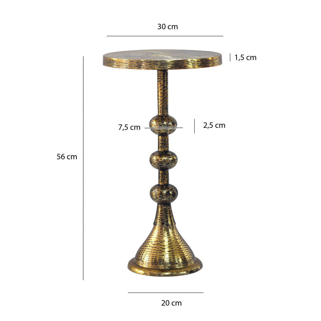 Sidebord aluminium guldfarvet 30cm rundt bord metal - dekorativt bord aluminium orientalsk, håndlavet
