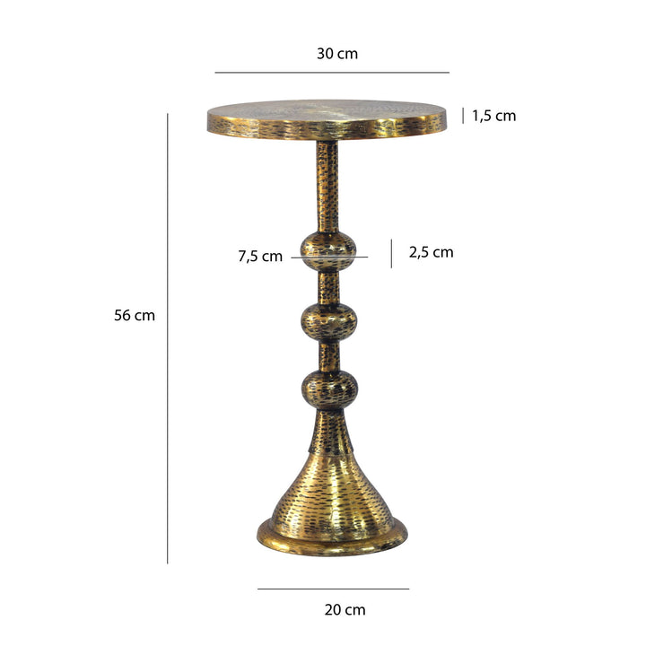 Sidebord aluminium guldfarvet 30cm rundt bord metal - dekorativt bord aluminium orientalsk, håndlavet