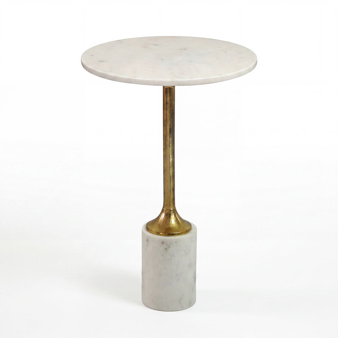 Rundt Sidebord 37 cm i Metal med Hvid Marmorbordplade – Elegant Designbord