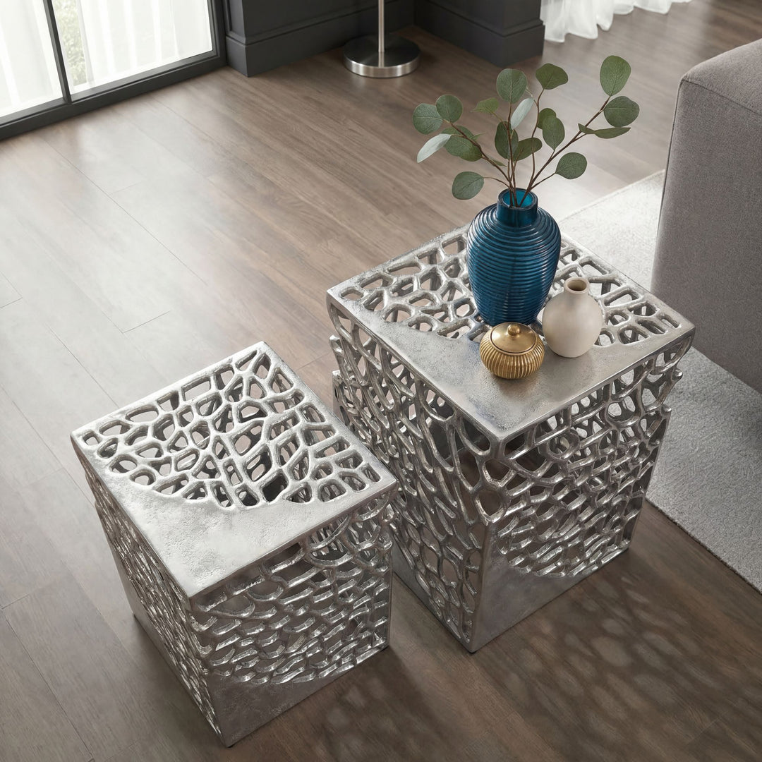 Sidebordssæt 2 stk. i Sølv Aluminium – Moderne Designborde i Metal