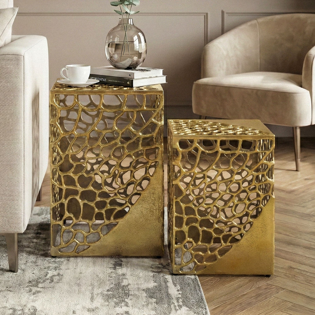 Sidebordssæt 2 stk. i Guld Aluminium – Moderne Designborde i Metal