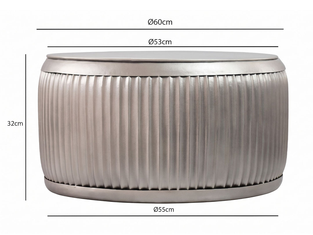 Rundt Sofabord 60 cm i Sølv Metal med Aftagelig Bordplade – Designbord med Opbevaring