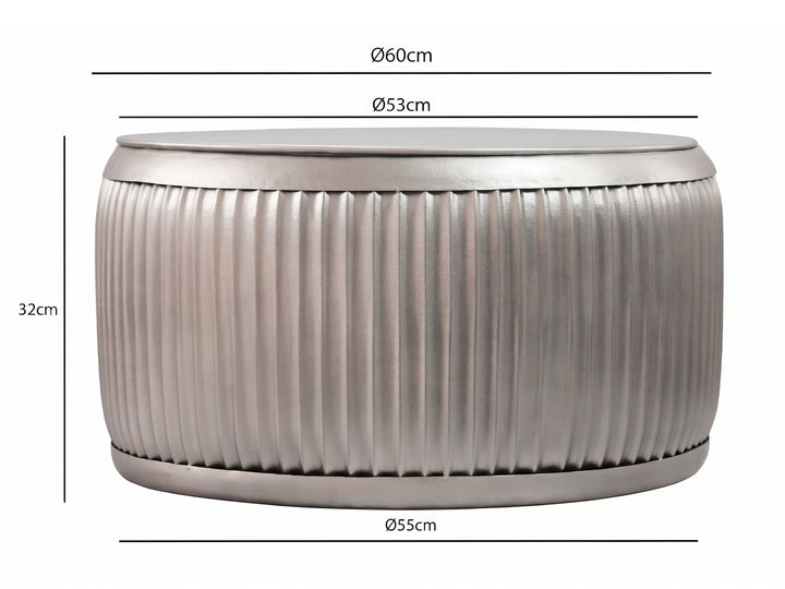 Rundt Sofabord 60 cm i Sølv Metal med Aftagelig Bordplade – Designbord med Opbevaring