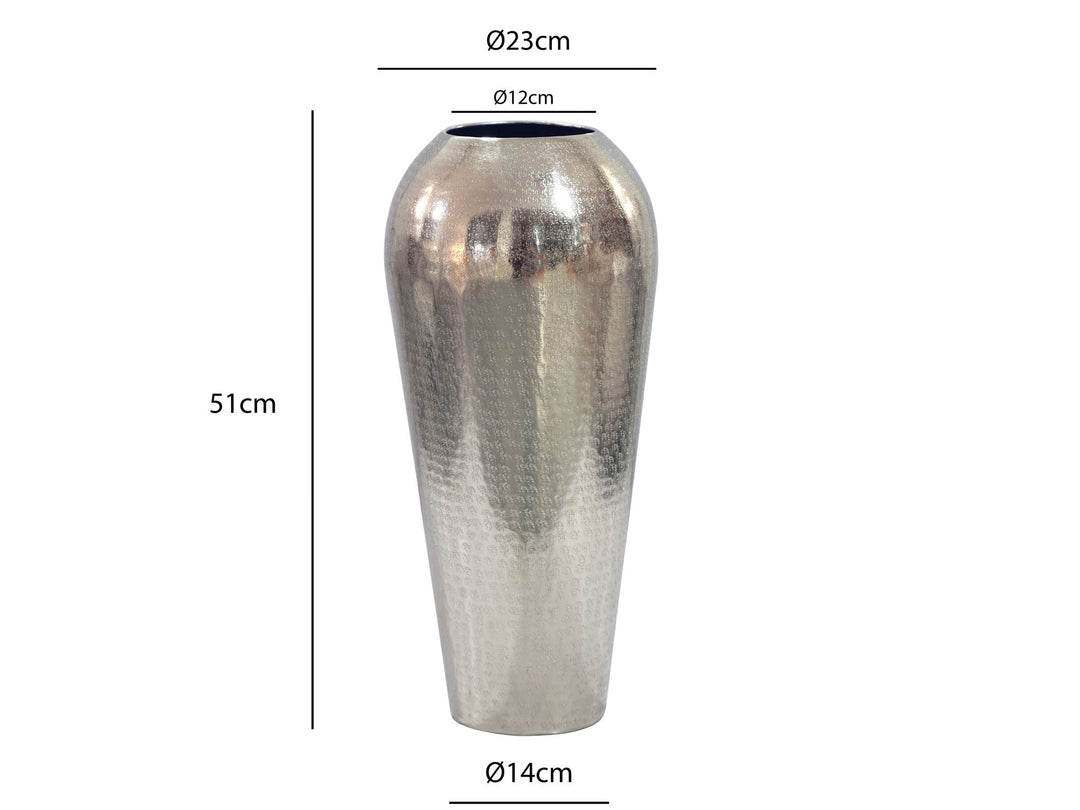 Dekovase 50 cm i Sølv Aluminium – Moderne Rund Metalvase til Boligindretning