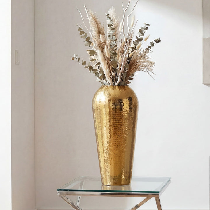 Dekovase 50 cm i Guld Aluminium – Moderne Rund Metalvase til Boligindretning