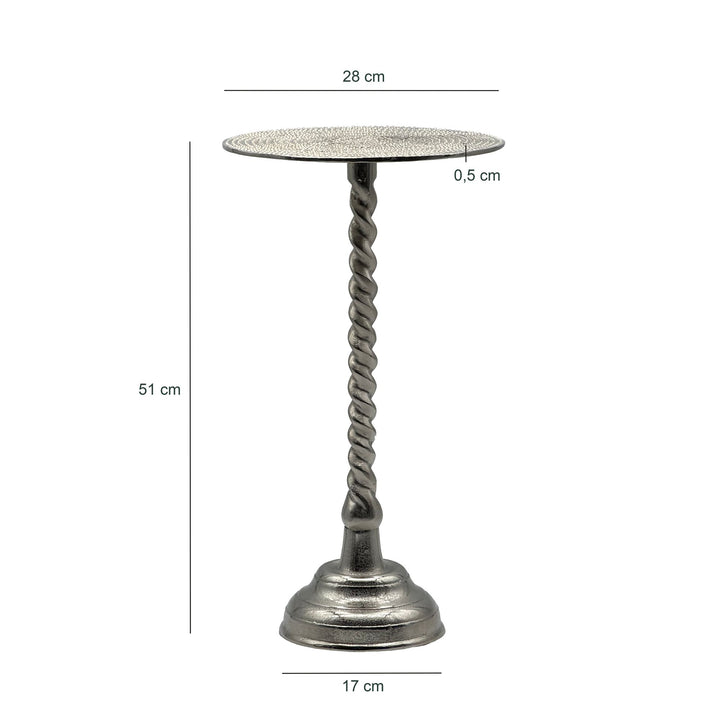 Sidebord aluminium 28cm - lille rundt bord lavet af metal sølvfarvet, håndlavet