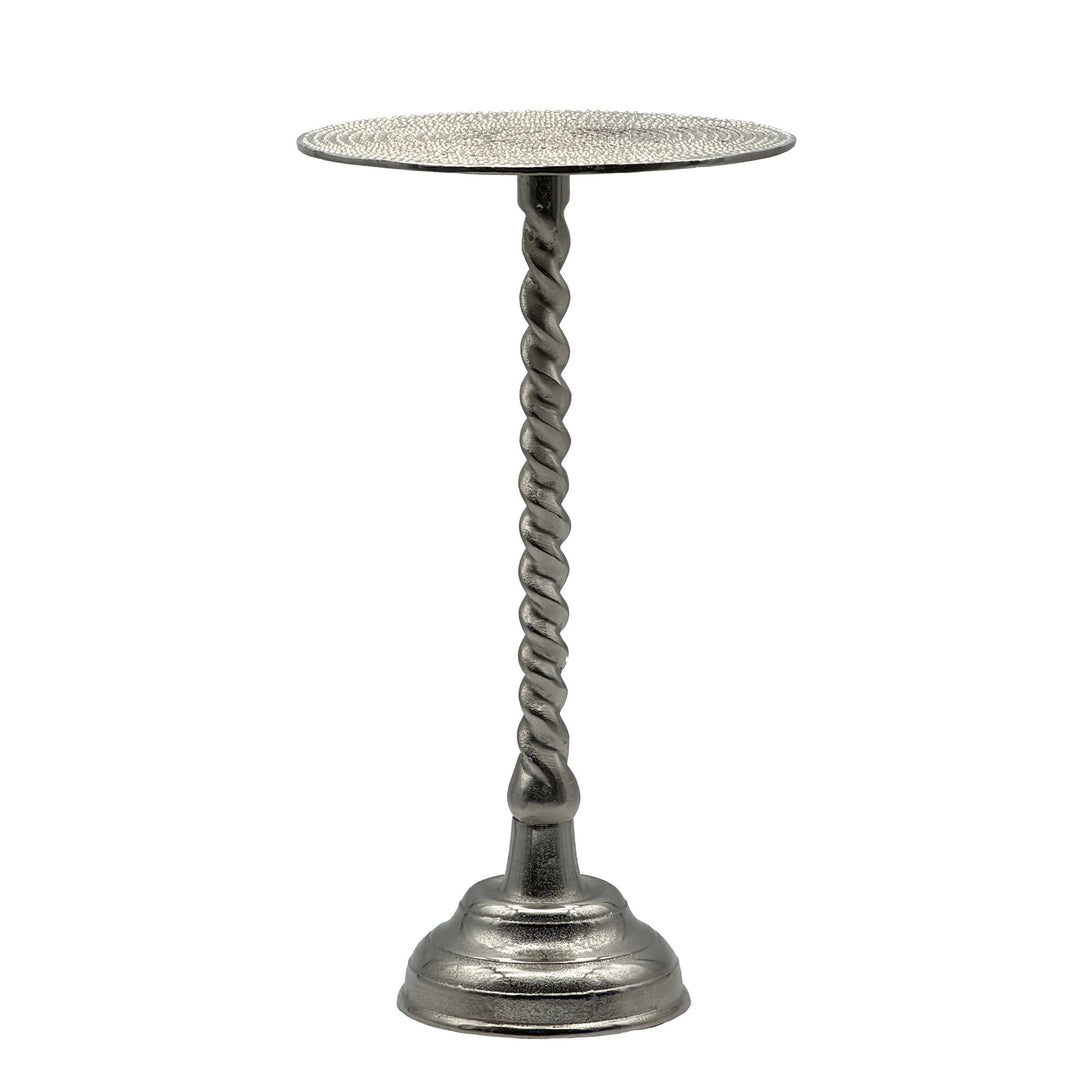 Sidebord aluminium 28cm - lille rundt bord lavet af metal sølvfarvet, håndlavet