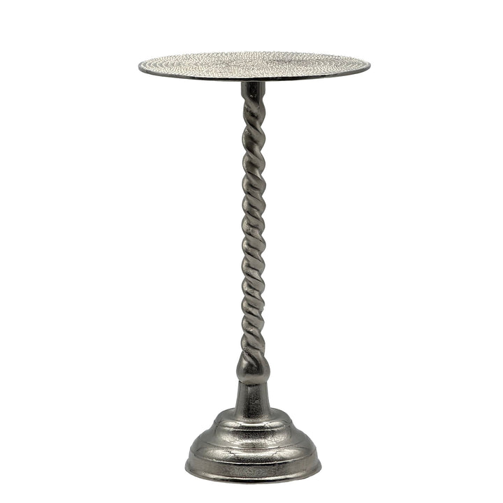 Sidebord aluminium 28cm - lille rundt bord lavet af metal sølvfarvet, håndlavet