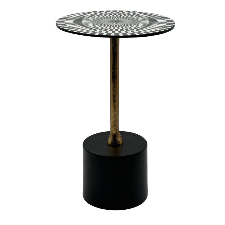 Sidebord i aluminium 49 cm med op-art mønster - lille rundt metaltillægsbord, håndlavet