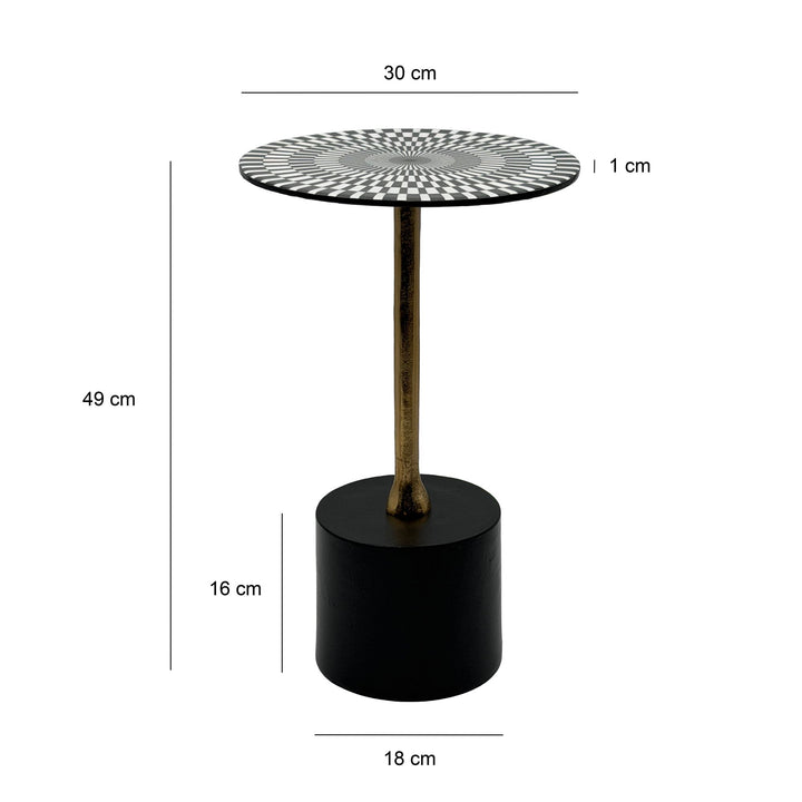 Sidebord i aluminium 49 cm med op-art mønster - lille rundt metaltillægsbord, håndlavet