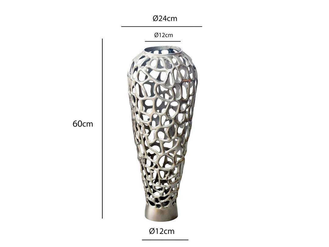 Gulvvase 60 cm i Sølv Aluminium – Stor Moderne Metalvase til Tørrede Blomster