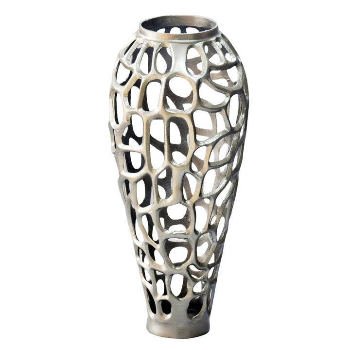 Gulvvase 60 cm i Sølv Aluminium – Stor Moderne Metalvase til Tørrede Blomster