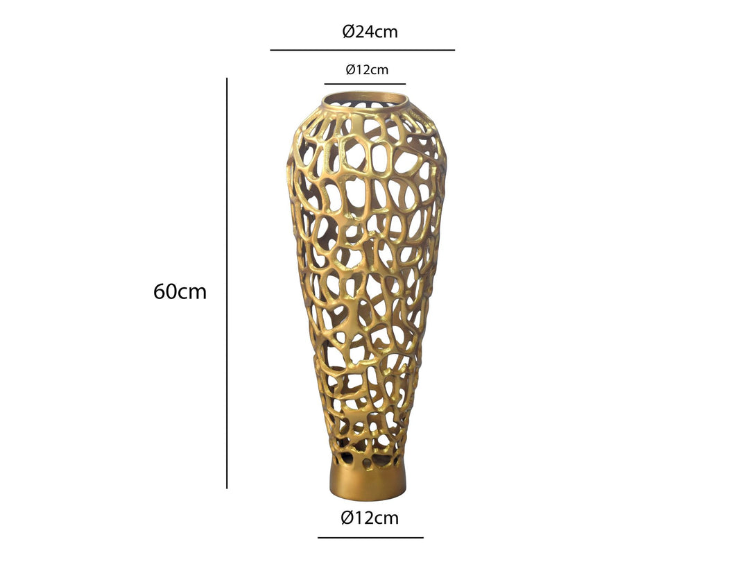 Gulvvase 60 cm i Guld Aluminium – Stor Moderne Metalvase til Tørrede Blomster