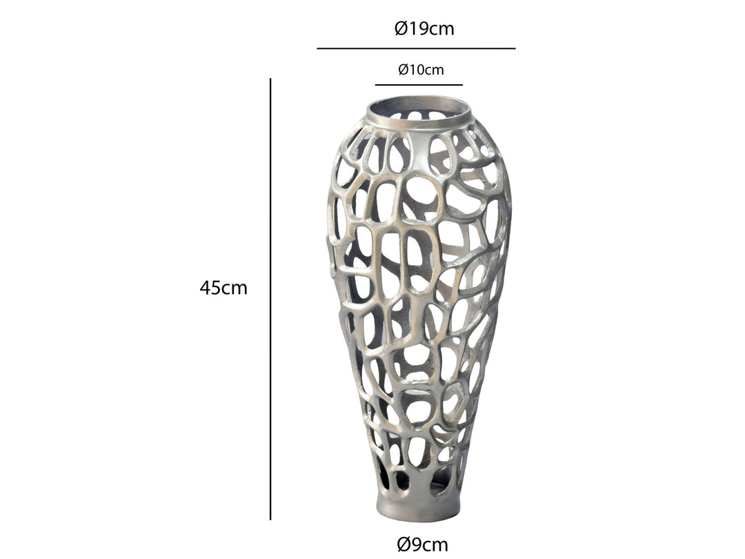 Dekovase 45 cm i Sølv Aluminium – Moderne Stor Metalvase til Tørrede Blomster